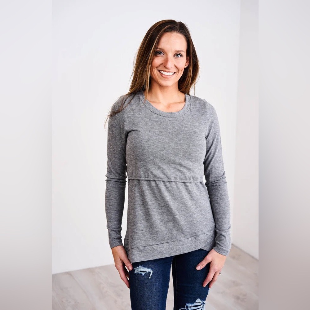 Latched Mama everyday nursing sweater crew neck long sleeve - Heathered grey